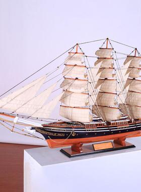 北欧实木帆船模型一帆风顺摆件地中海客厅会所酒店大堂前台装饰品