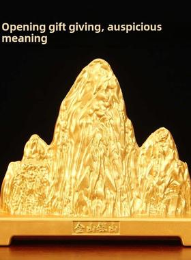 新中式沙金色金山银山假山创意装饰品小摆件客厅办公室茶桌面礼品