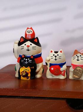 zakka树脂叠福招财猫咪开 运吉祥物ins风可爱办公桌面装饰摆饰礼