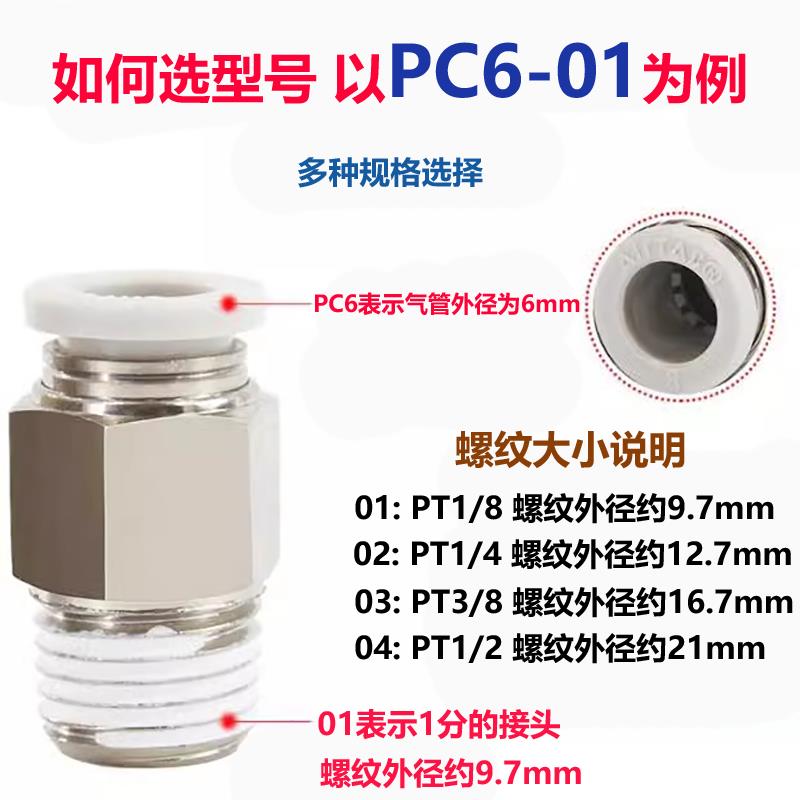 原装亚德客气管电磁阀螺纹直通接头APC8-02气动配件接头APC6 8 10 - 图1