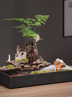 流水摆件循环风水球创意中式招财陶瓷喷泉水系造景办公室桌面摆设