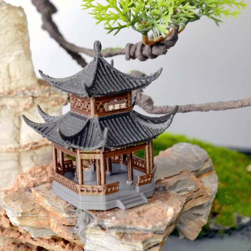 凉亭亭子摆件中式古建筑模型3D打印国风微景观假山盆景装饰新款 - 图2