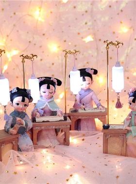 宫廷风琴棋书画 画灯下下棋格格树脂摆饰中国风家居装饰可爱生日