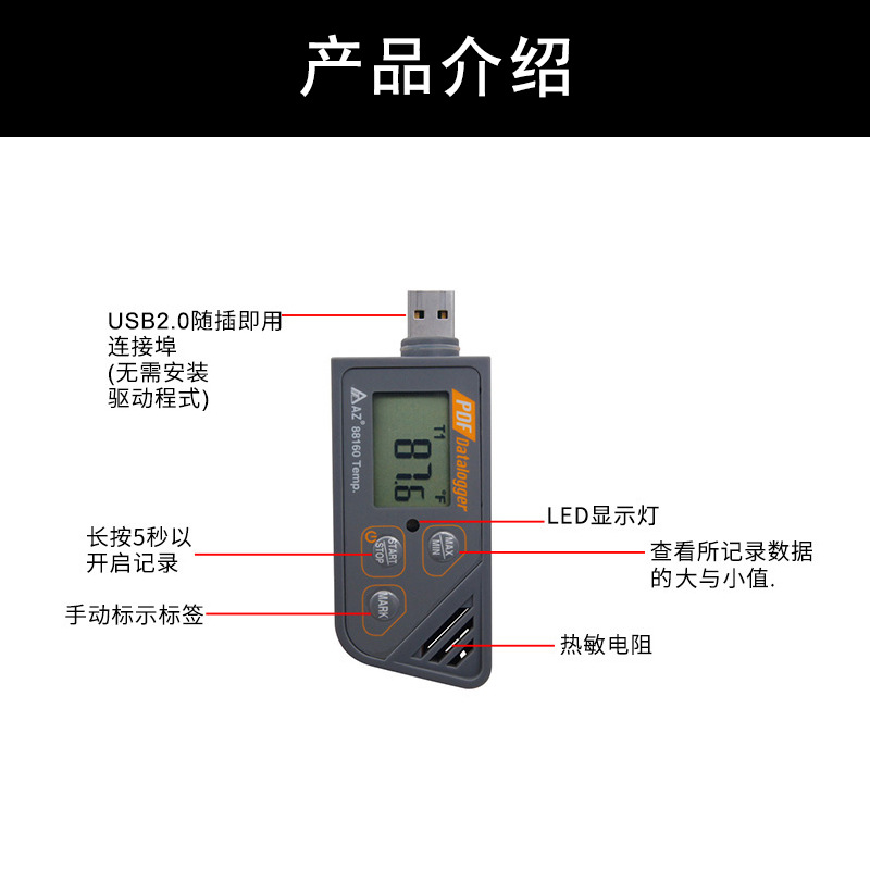 88160温度记录仪USB仓库冷链医药温度储存仪-图1