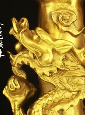 铜烛台摆件黄铜双龙烛台大号家用供佛中式复古莲花插蜡蜡烛烛台