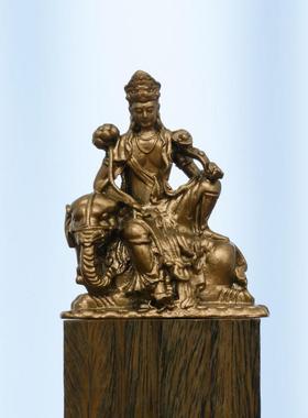 简修行白象普贤王如来文殊普贤佛像坐像黄铜像雕像精致迷你随身佛