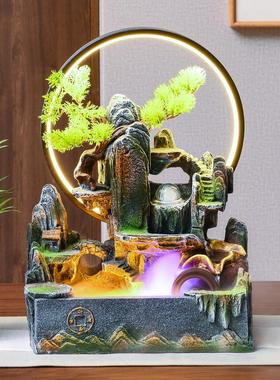 新中式假山流水生财喷泉风水轮客厅桌面加湿器循环水摆件开业礼品