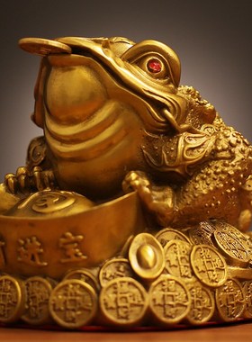 速发黄铜三足摆家金蟾招财元件宝居客厅纯铜工艺品店铺咬钱金蟾