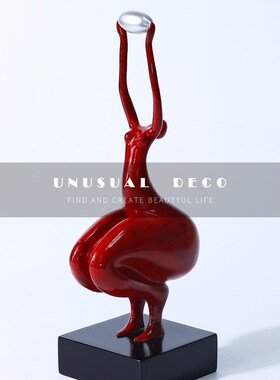 现货速发UUSU 极简轻奢红色举球人像客厅玄关样板间书房雕塑饰品