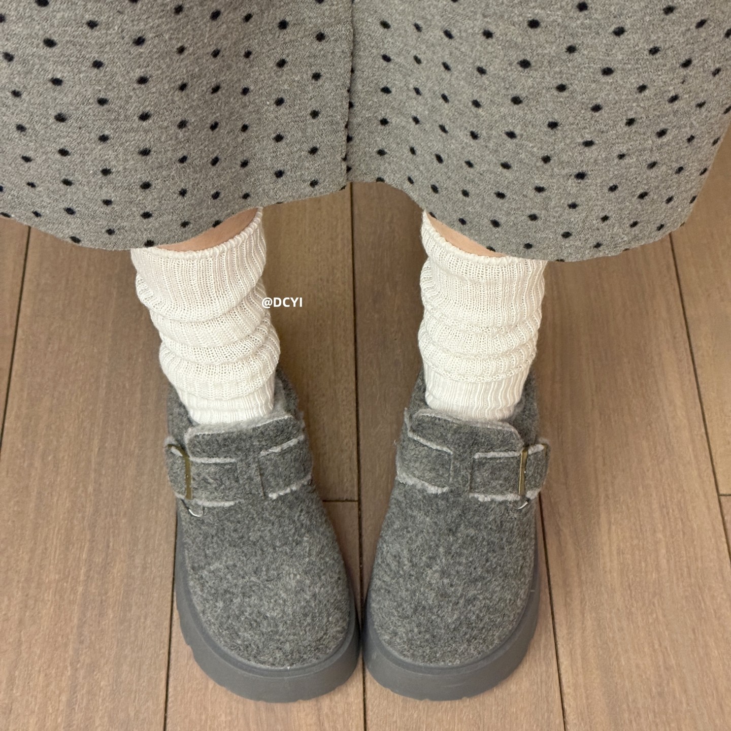 DCYI灰色增高厚底加绒勃肯鞋女秋冬小个子复古毛呢乐福鞋保暖棉鞋,淘宝优惠券,粉丝福利购,淘宝优惠卷