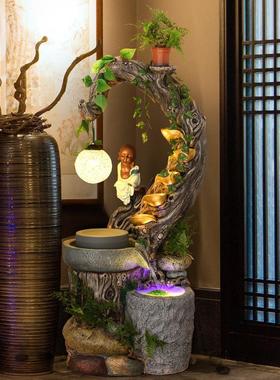 假山流水禅意石磨根雕客厅落地小摆件喷泉养鱼池加湿室内精品装饰
