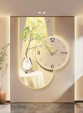 速发简约画挂装饰画绿植带钟表壁玄走廊关画客厅过道背景墙画