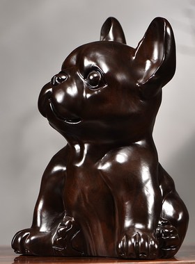 速发黑檀木雕狗柜件十二生肖狗实木家居视厅电客摆办公装饰红木工