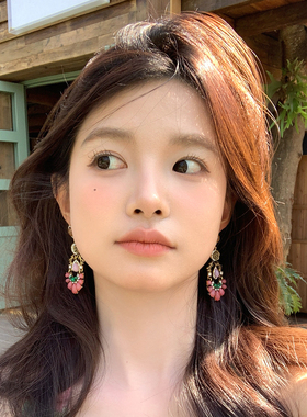【我的脸很圆】复古宫廷风少女感粉色猫眼石耳钉千金公主耳环耳饰