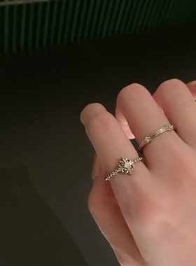 【我的脸很圆】小众设计复古鸢尾戒指中古风锆石可调节戒指饰品