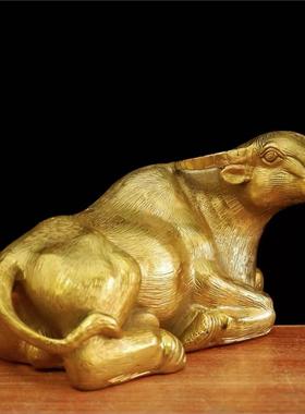 黄铜卧牛摆件铜牛生肖牛金钱牛铜水牛客厅家居酒柜装饰品店铺开业