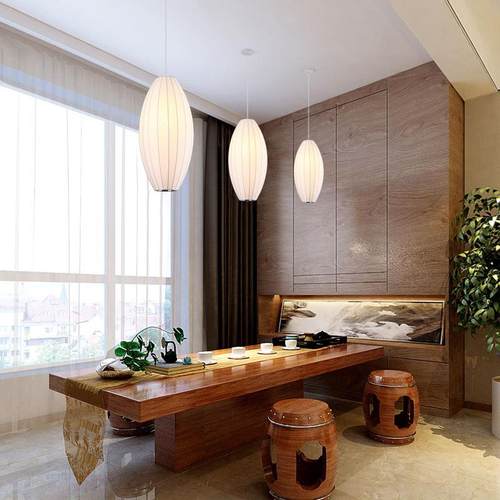 新中式弹力布艺吊灯创意圆球灯三头简约卧室吧台餐饮日式个性灯笼 - 图2