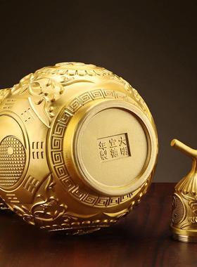中式镇宅铜葫芦摆件纯黄铜八卦葫芦五帝钱挂件办公室装饰工艺