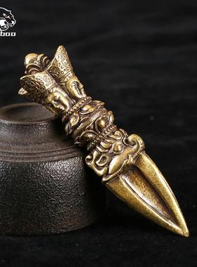 实心黄铜藏式金刚杵三面普巴金刚降魔杵摆件黄铜金刚杵手把件