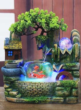 外贸鱼缸假山流水乔迁开业招财工艺客厅家居装饰树脂工艺摆件