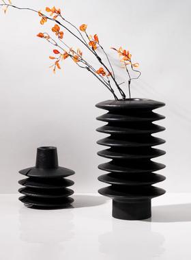 复古层叠侘寂风木纹花器装饰品样板间家居台面民宿摆件插干花花瓶