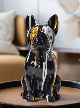 创意欧式家用居法斗狗动物摆件客厅玄关装饰品摆件树脂工艺品