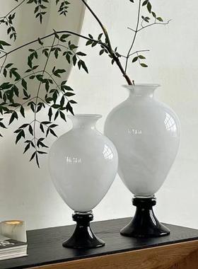 法式白色透明小口大肚子高脚中古风术工BX88-01L玻璃艺花瓶面台落