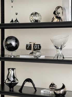 轻奢银电视壁龛酒柜沙发背景墙开放格摆件样板间书柜装饰品