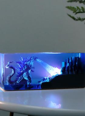 外贸创意哥斯拉城市大战系列小朋友送礼夜灯摆件环氧树脂工艺品