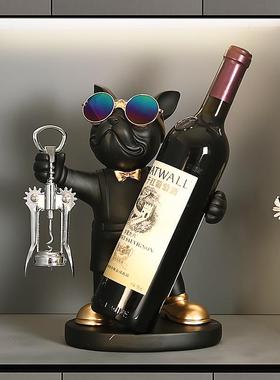 创意红酒架餐边柜酒柜装饰品摆件轻奢高档家居客厅法斗斗牛犬软装