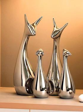 创意电镀陶瓷小鹿家居装饰品小摆件房间客厅酒柜时尚