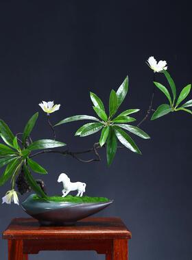 新中式花艺永生苔藓盆景小原流插花艺餐厅茶室样板间创意绿植摆件