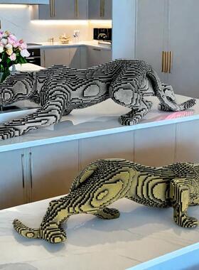 新品简约积木豹子家居摆件客厅办公室桌面装饰摆设树脂工艺品