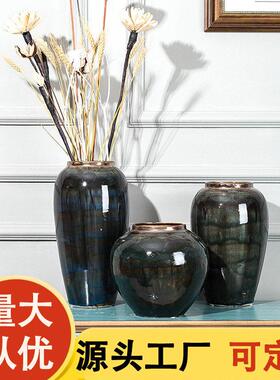 陶瓷简约黑色陶瓷花摆件公室家居装饰品工艺品