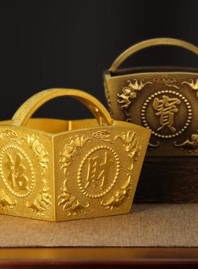 招财进斗米缸聚宝盆黄铜仿古招财缸办公室家居创意工艺品创意摆件