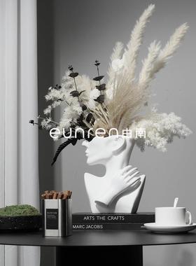 轻奢抽象人头雕塑摆件干花花器花瓶样板房间衣帽间珠宝首饰展示架