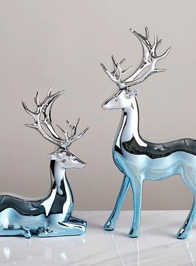 外贸电镀金色鹿电视柜玄关摆件家居装饰品客厅树脂工艺品摆饰