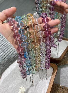 博主同款彩色多巴胺色系粉串珠项链女时髦高级感冰透明锁骨链