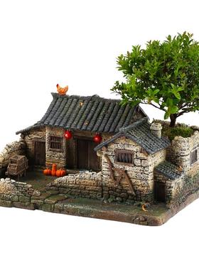 桌面微景观造景植物盆景办公室复古房子模型摆件怀旧装饰品老物件