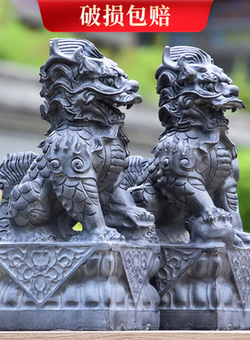 石雕青石麒麟一对公母天然石头神兽摆件家用别墅庭院大门口看门