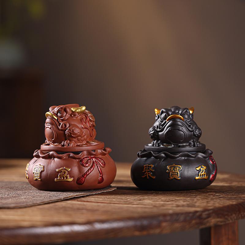 中式三足招财金蟾茶宠摆件创意旋转360紫砂可养茶桌茶道桌面装饰 - 图1