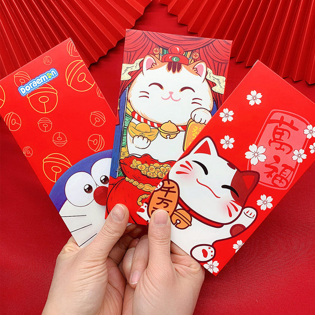 New year's eve thick paper red packet bag children's cute cartoon red packet return gift personalized creative new year's pack return gift bag long style
