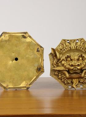 黄铜狮咬剑挂件狮子头八卦镜虎头牌兽头摆件八角狮头