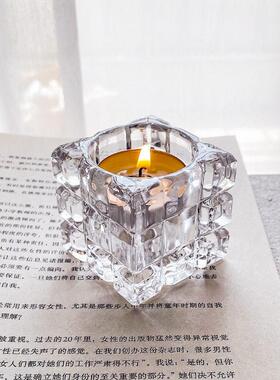 ins玻璃冰块烛台法式复古摆件装饰品浪漫烛光晚餐烛台软装拍照