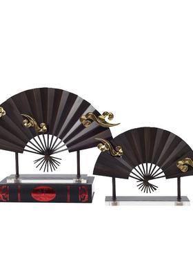 新中式金属扇形屏风摆件禅意酒店别墅酒柜玄关柜折扇工艺软装饰品
