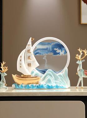 一帆风顺帆船摆件轻奢高档家居客厅电视酒柜办公桌装饰沙漏流沙画