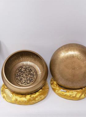 尼泊尔佛音碗铜颂钵佛音钵盂手工铜磬摆件瑜伽冥想音疗钵平底款碗