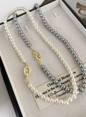 2024新款灰色珍珠项链毛衣链锁骨链百搭气质一款多戴气质百搭颈链