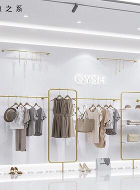 服装架展示架女装创意新款货架上墙陈列挂衣架铁艺金色女装店架子