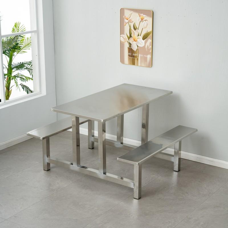 Canteen dining table Student staff canteen factory dining table combination 4 people 6 people 8 people stainless steel one-piece dining table chair